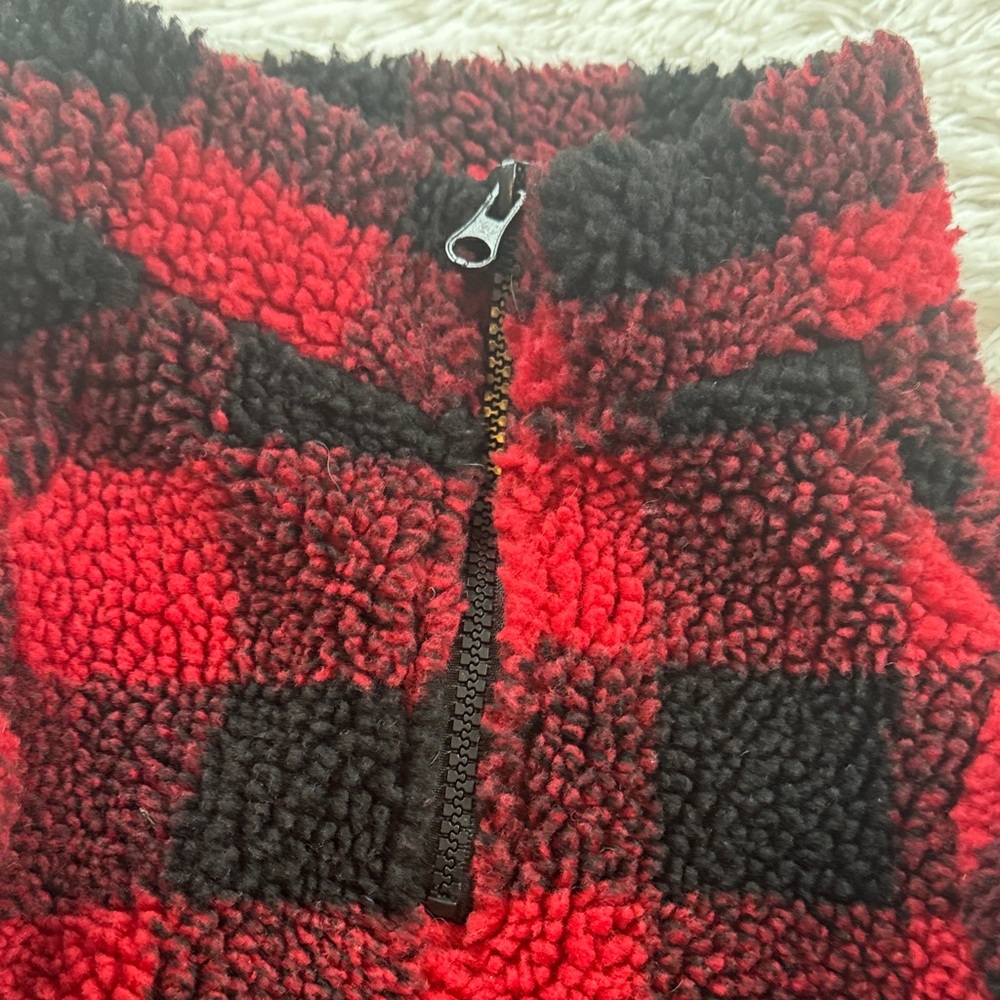 Heart to Tail Red & Black Buffalo Plaid Front Zip Lined Dog Sherpa Jacket - Picture 6 of 11